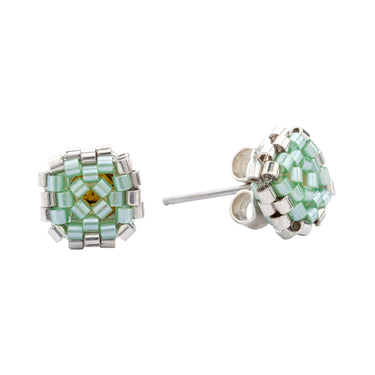 Aretes Diamantes 1 Redondo Plata Cortos Aqua